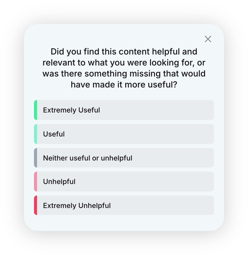 Survey card asking whether the content was helpful, with five answers from Extremely Useful to Extremely Unhelpful